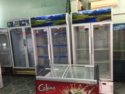 Tủ mát Sanaky 1000 lít cũ 90%, 2 cửa kính trong, trưng bày thực phẩm và nước giải khát cho siêu thị