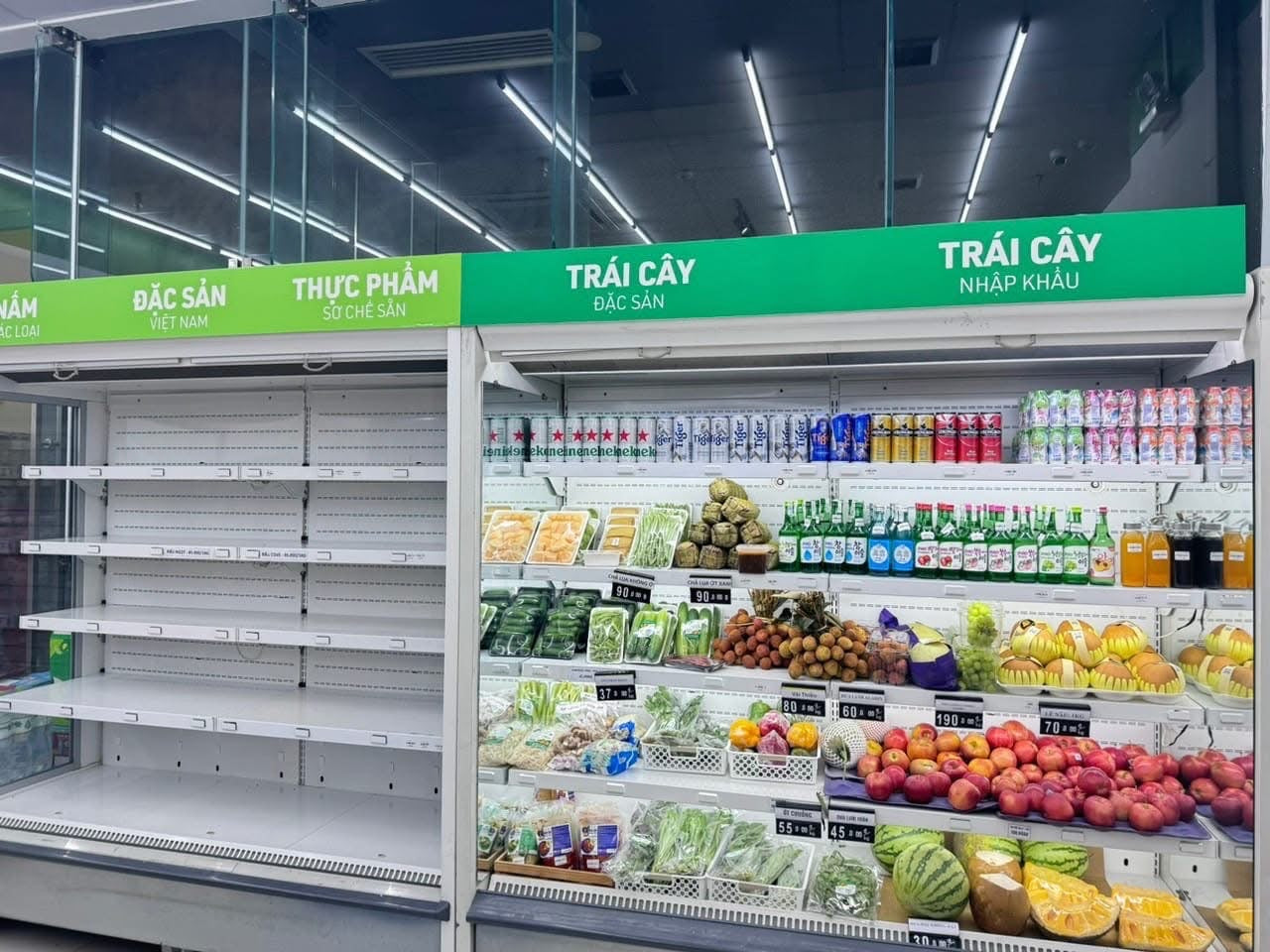 Tủ mát hở hiệu Carier 4 mét, thiết kế mở hiện đại, trưng bày siêu thị
