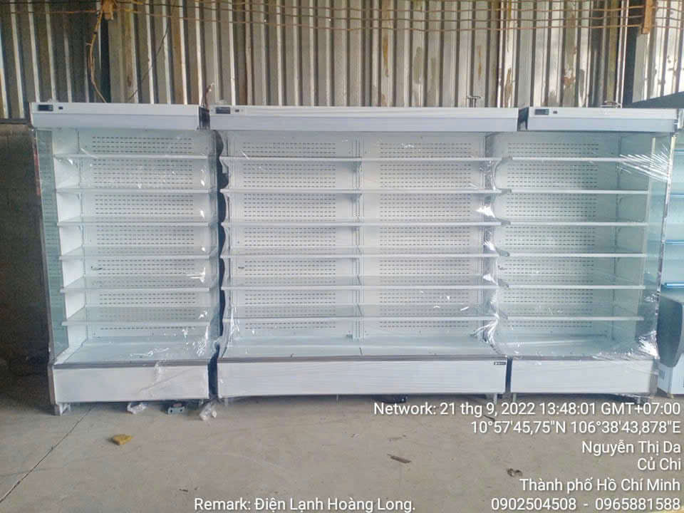 Tủ mát hở Sanden dài 4.5m, block rời chống nóng, trưng bày siêu thị chuyên nghiệp
